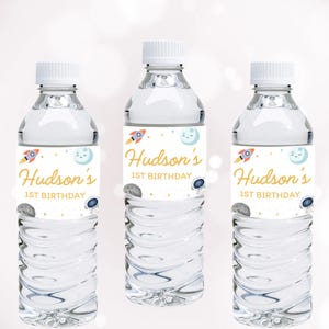 Erste Reise um die Sonne Wasserflaschenetiketten Weltraum-Flaschenverpackungen Astronaut-Dekoration Erste Reise um die Sonne Weltraum EDITIERBARE S03