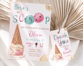 Ice Cream Birthday Invitation Ice Cream Party Invitation Heres the Scoop Icecream Birthday Party Boy Girl EDITABLE Instant Digital I01