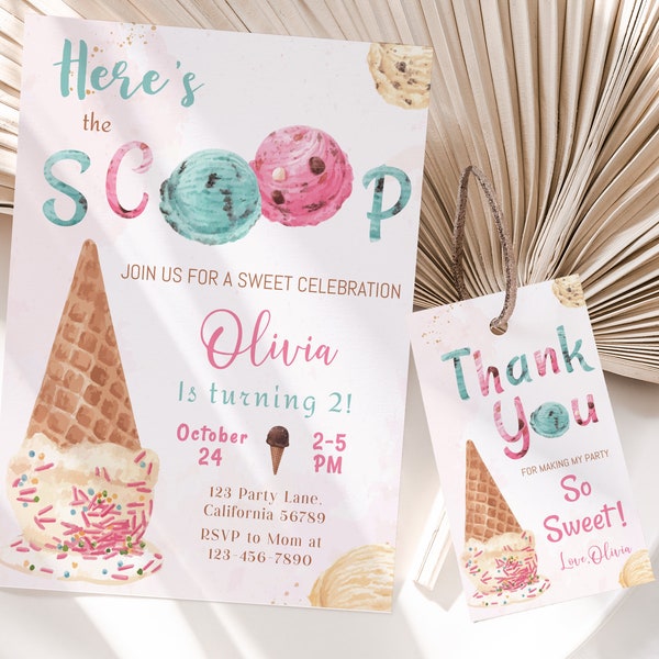 Ice Cream Birthday Invitation Ice Cream Party Invitation Heres the Scoop Icecream Birthday Party Boy Girl EDITABLE Instant Digital I01