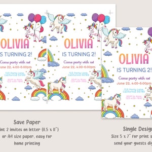 Unicorn and Rainbow Invitation Rainbow Unicorn Birthday Party Invite Magical Girl Birthday ...
