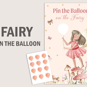 Fee Pin The Ballon Party Spiele Meine Fee erstes Geburtstagsspiel Verzauberter Wald Pin The Tail Fairy Garden DRUCKBARE Digital F01