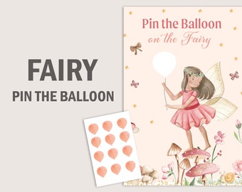 Fee Pin The Ballon Party Spiele Meine Fee erstes Geburtstagsspiel Verzauberter Wald Pin The Tail Fairy Garden DRUCKBARE Digital F01