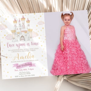 Princess Birthday Invitation with Photo Princess Party Invitation Picture Girl Once Upon a Time Birthday Invite EDITABLE Instant Digital image 1