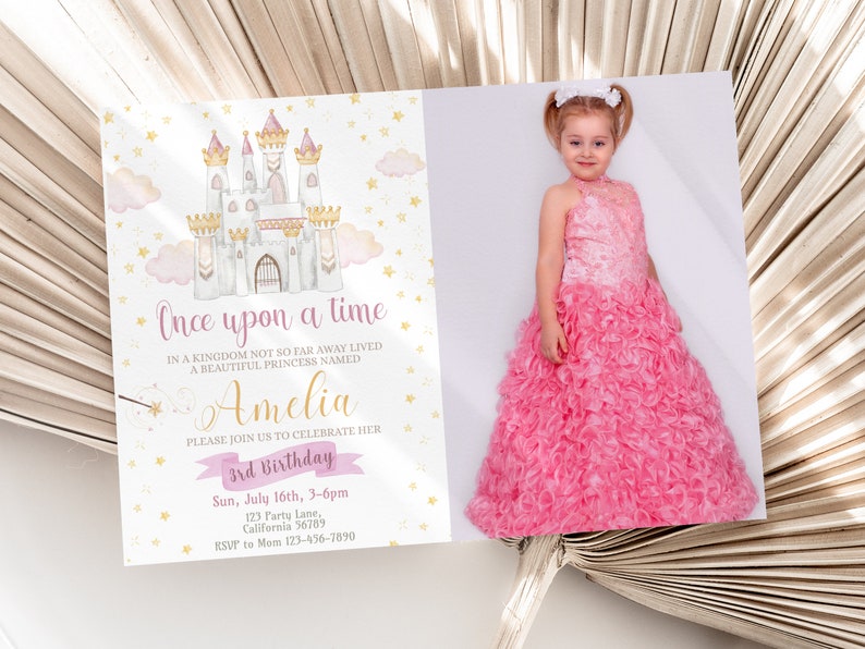 Princess Birthday Invitation with Photo Princess Party Invitation Picture Girl Once Upon a Time Birthday Invite EDITABLE Instant Digital image 1