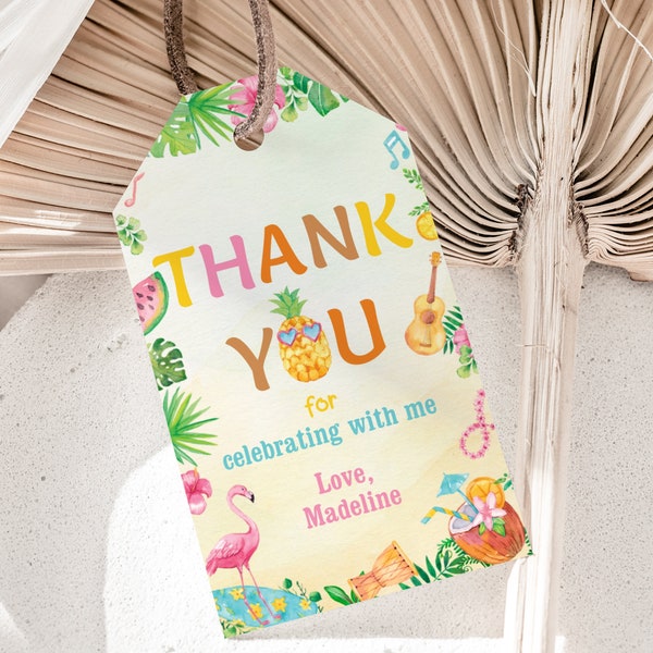 Luau Thank You Tags Hawaiian Party Favor Tags Aloha Gift Tags Tropical Birthday Favor Labels Bag Sticker Decor EDITABLE Instant Digital T03