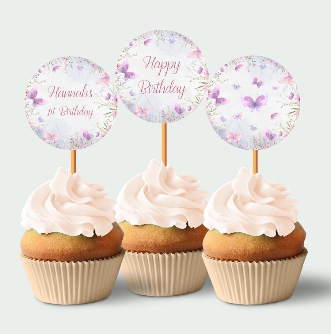 Butterfly Cupcake Toppers Purple Butterfly Cake Topper Girl Birthday ...