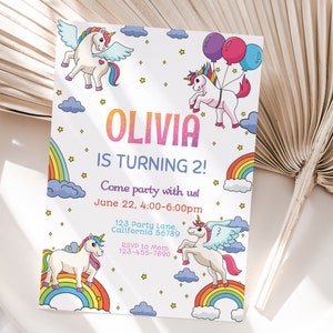 Unicorn and Rainbow Invitation Rainbow Unicorn Birthday Party Invite Magical Girl Birthday ...