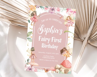 Fairy First Birthday Invitation My Fairy First Invitation Fairy Party Invite Enchanted Forest Theme Fairy 1st Party Digital EDITABLE F01