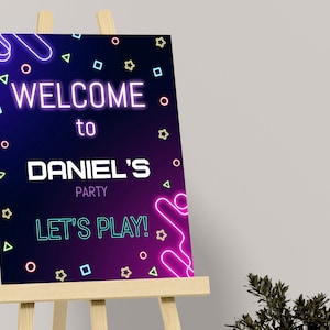 Arcade Birthday Welcome Sign Arcade Party Welcome Sign Let's Play Welcome Poster Gamer EDITABLE Template Printable Instant Download V01