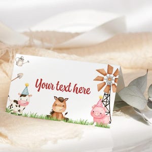 Farm Animals Food Tent Barnyard Tent Card Barn Food Label Party Ranch Food Tags Decoration Buffet Label Red Table Decor Tent EDITABLE F03