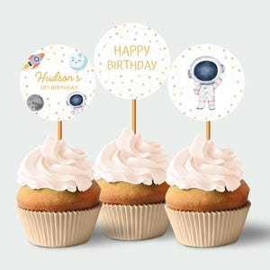 First Trip Around The Sun Cupcake Toppers Space Cake Topper Astronaut Birthday Party Decoration Outer Space Themed Cake Decor EDITABLE S03