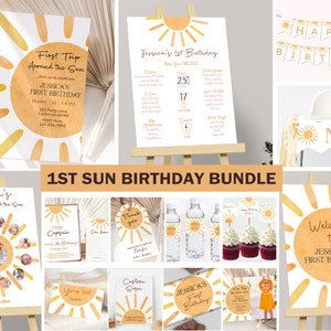 First Trip Around The Sun Birthday Invitation Bundle 1st Trip Around The Sun Birthday Decorations First Birthday Theme Editable Digital S06