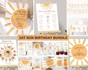 First Trip Around The Sun Birthday Invitation Bundle 1st Trip Around The Sun Birthday Decorations First Birthday Theme Editable Digital S06