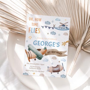 Airplane Invitation Airplane Birthday Invitation Airplane Theme Party Invite How Time Flies Birthday Invite EDITABLE Instant Download A03