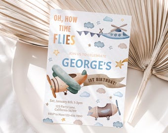 Flugzeug-Einladung Flugzeug-Geburtstags-Einladung Flugzeug-Themaparty einladen Wie die Zeit vergeht Geburtstag einladen EDITIERBAR Sofort-Download A03