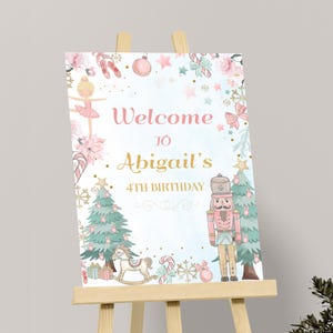 Nutcracker Welcome Sign Nutcracker Birthday Party Welcome Sign Land of Sweets Welcome Poster Pink EDITABLE Template Instant Download N02
