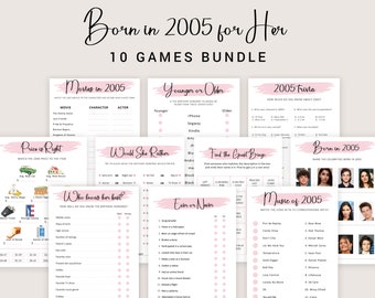 19th Birthday Games for Women 19th Birthday Party Games for Her Born in 2005 Game 2005 Trivia Quiz Activity Bundle Instant Digital PRINTABLE