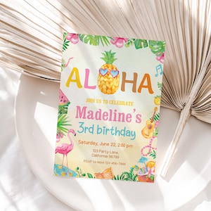 Tropical Birthday Invitation Hawaiian Invitation Luau Invitation Aloha Party Invite Pineapple Invite EDITABLE Instant Digital Download T03