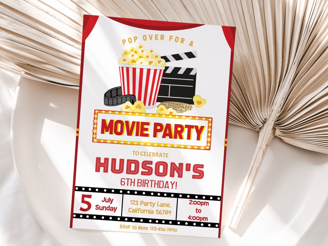 Movie Birthday Invitation Movie Night Invitation Movie Party Invitation