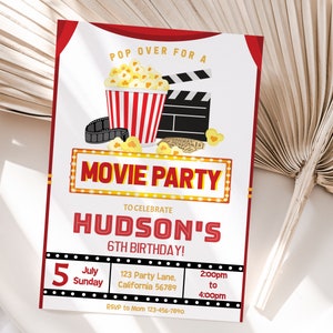 Movie Birthday Invitation Movie Night Invitation Movie Party Invitation Movie Theme Party Movie Theater Invite EDITABLE Instant Download M05