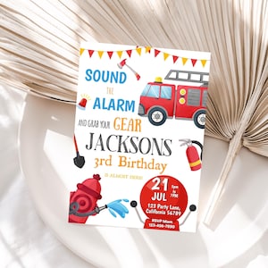Firetruck Birthday Invitation Fireman Invitation Fire Truck Party Fire Fighter Invite Firefighter Theme Engine EDITABLE Instant Digital F06
