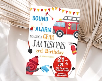 Firetruck Birthday Invitation Fireman Invitation Fire Truck Party Fire Fighter Invite Firefighter Theme Engine EDITABLE Instant Digital F06