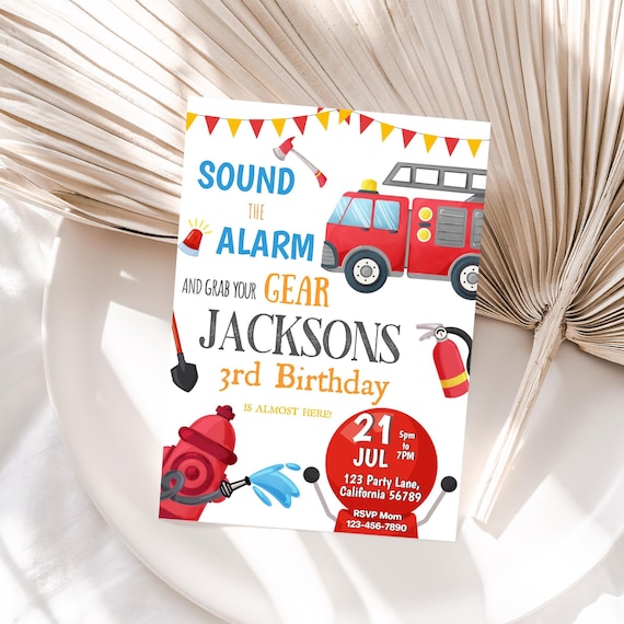 Firetruck Birthday Invitation Fireman Invitation Fire Truck Party Fire Fighter Invite Firefighter Theme Engine EDITABLE Instant Digital F06