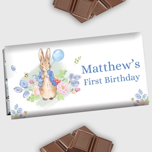 Peter Rabbit Schokolade Label Bunny Candy Bar Wrapper 1. Geburtstag Cover Flopsie Bunny Party Favor 1,55 oz Schokoladentafel EDITIERBAR Digital P05