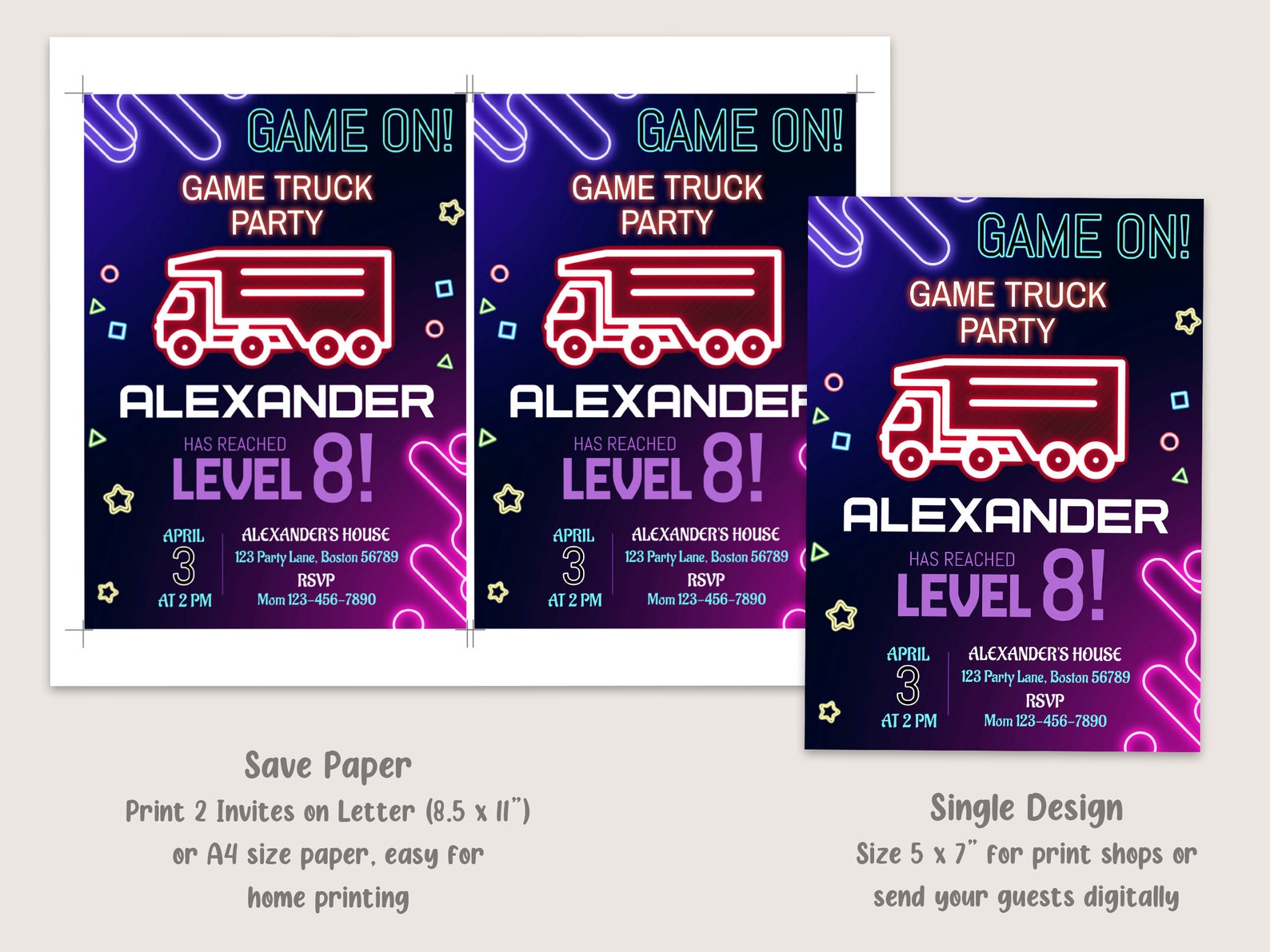 Game Truck Party Invitation Video Game Truck Birthday Etsy
