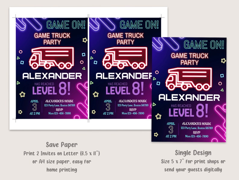 Game Truck Party Invitation Video Game Truck Birthday Etsy
