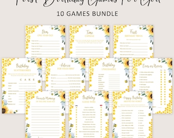 Bee First Birthday Games First Bee Day 1st Birthday Games Bee First Birthday Trivia Honey Bee Day Activities 1st Quiz Party PRINTABLE B03