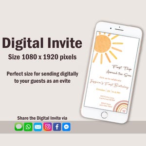 First Trip Around The Sun Electronic Invitation 1st Birthday Invitation Digital First Birthday Mobile Invitation Phone Invite EDITABLE S06 image 2