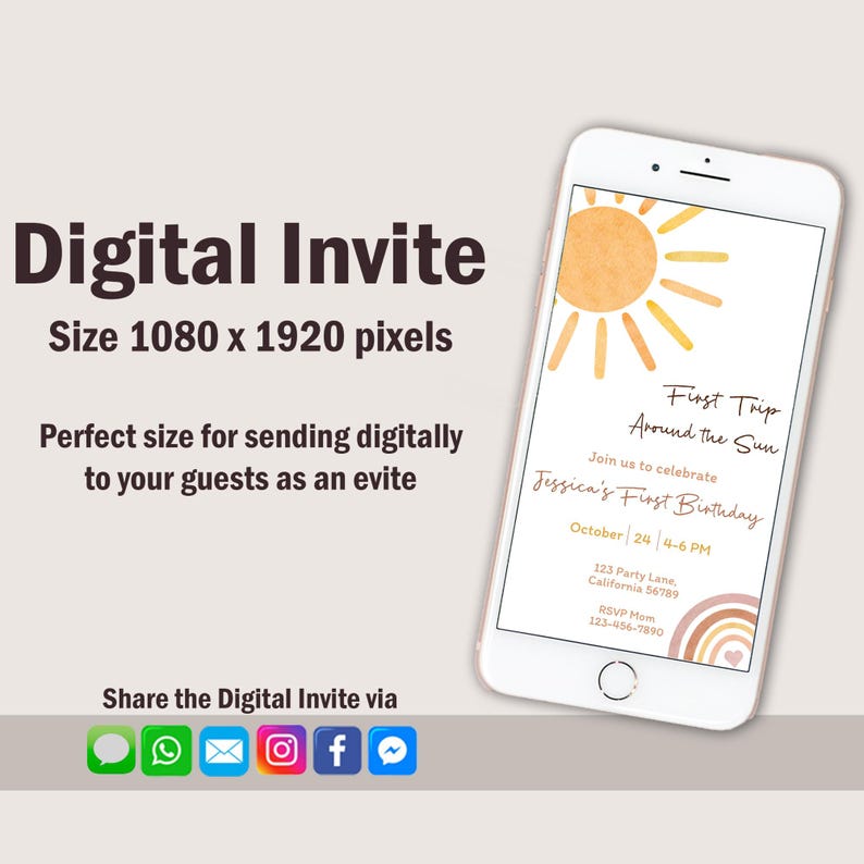 First Trip Around The Sun Electronic Invitation 1st Birthday Invitation Digital First Birthday Mobile Invitation Phone Invite EDITABLE S06 image 2