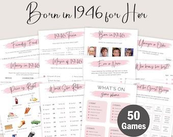 女性のための80歳の誕生日ゲーム 80歳の誕生日パーティーゲーム 1946年生まれのゲーム 1946年トリビアクイズアクティビティバンドル インスタントデジタル 編集可能