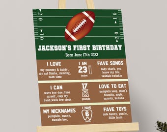 Football Milestone Poster Football Milestone Board First Year Down Milestone Sign 1st Birthday Signs Sports Party Decor Boy EDITABLE F04