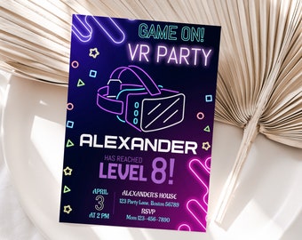 VR Einladung VR Party Invite VR Birthday Invite Virtuelle Realität Einladung Boy vr Gaming Invite Game On Editable Instant Download V02