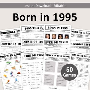 30th Birthday Games Bundle 30th Birthday Party Games 1995 Trivia Born in 1995 30 Year Old Men Women Him Her Quiz EDITABLE Instant Digital