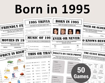 Zestaw gier na 31 urodziny Gry na imprezę urodzinową 31. urodziny 1995 Quiz Urodzony w 1995 31-letni Mężczyźni Kobiety On Ona Quiz EDYTOWALNY Natychmiastowy cyfrowy