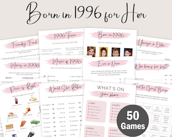 30th Birthday Games for Women 30 Birthday Party Games for Her Born in 1996 Game 1996 Trivia Quiz Activity Bundle Instant Digital EDITABLE
