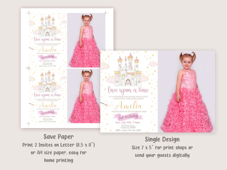 Princess Birthday Invitation with Photo Princess Party Invitation Picture Girl Once Upon a Time Birthday Invite EDITABLE Instant Digital image 3