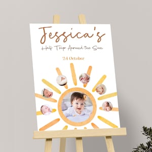 Half Trip Around The Sun Photo Collage Six Months Birthday Milestone Poster 6 Month Birthday Board Sign Party Decor Decorations EDITABLE S06