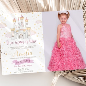 Princess Invitation with Photo Princess Birthday Invitation with Picture Princess Party Invitation Pink Gold EDITABLE Instant Download