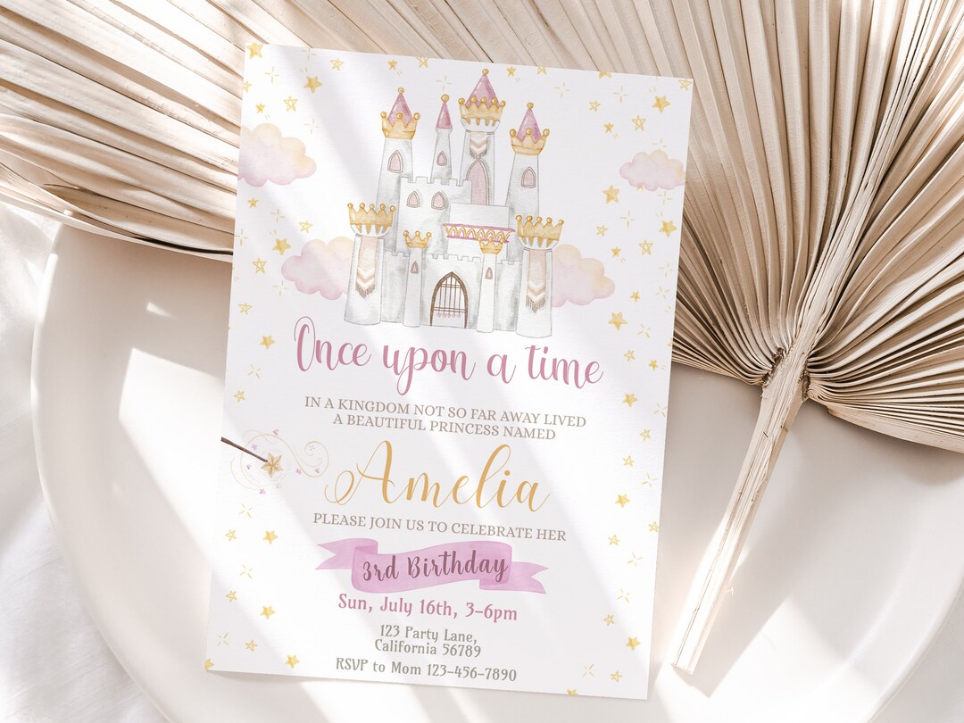 Princess Birthday Invitation Girl Princess Birthday Party Invite Pink Gold Theme Editable ...