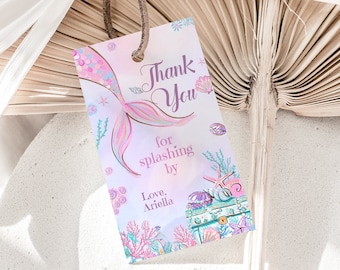 Mermaid Favor Tags Editable Under the Sea Birthday Party Thank You Tags Template Pink Purple Girl Favor Gift Tag Decor Printable Instant M02