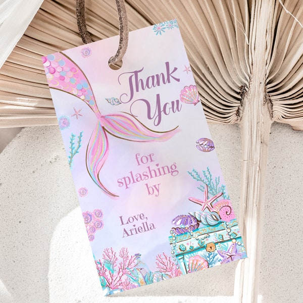 Mermaid Favor Tags Editable Under the Sea Birthday Party Thank You Tags Template Pink Purple Girl Favor Gift Tag Decor Printable Instant M02