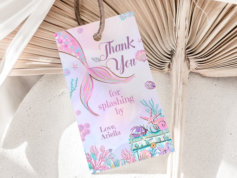 Mermaid Favor Tags Editable Under the Sea Birthday Party Thank You Tags Template Pink Purple Girl Favor Gift Tag Decor Printable Instant M02 image 1