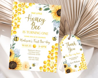 Bee Birthday Invitation Bee Day Invitation Bee and Sunflower Birthday Invite Bee Birthday Party Invitation EDITABLE Instant Download B03
