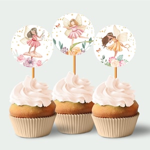 Toppers per cupcake prima fata, prima fata, decorazione per torta fata, festa di compleanno, foresta incantata, giardino fata, stampa digitale F01