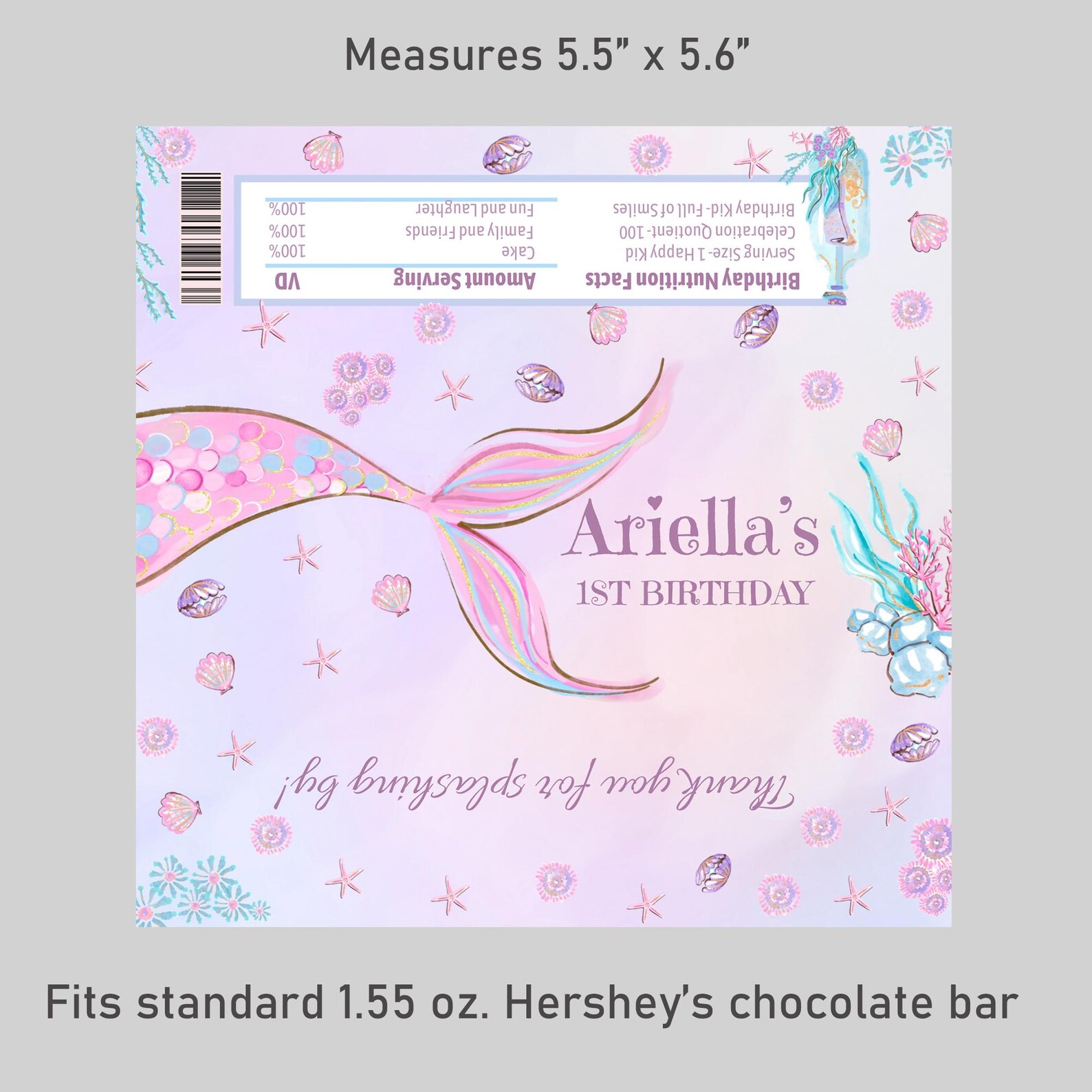 Mermaid Chocolate Wrapper Mermaid Chocolate Bar Label 1.55 Oz Birthday ...