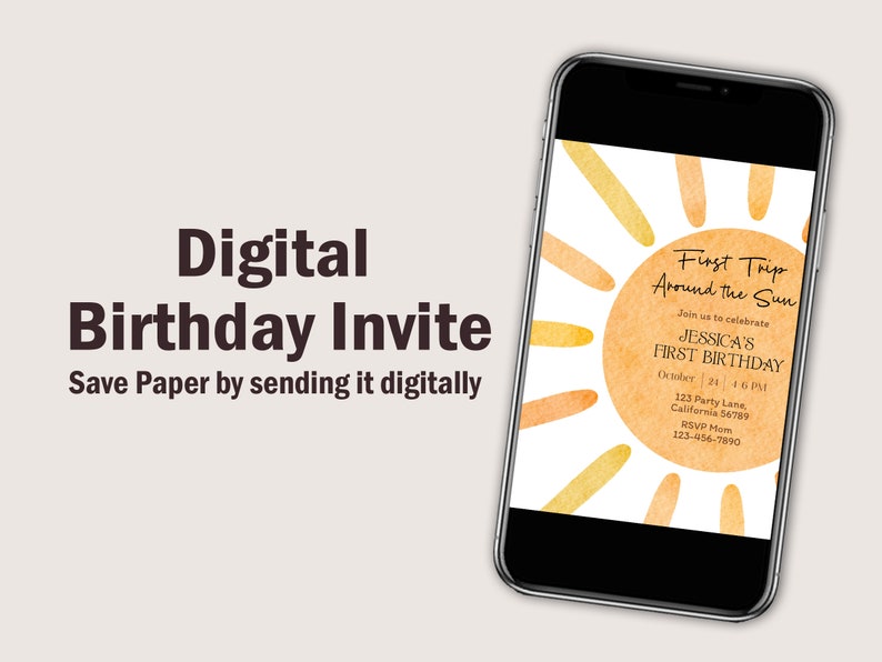 First Trip Around The Sun Birthday Invitation Sun Invite 1st Birthday You Are My Sunshine Boho Invite Editable Instant Digital Download S06 image 4